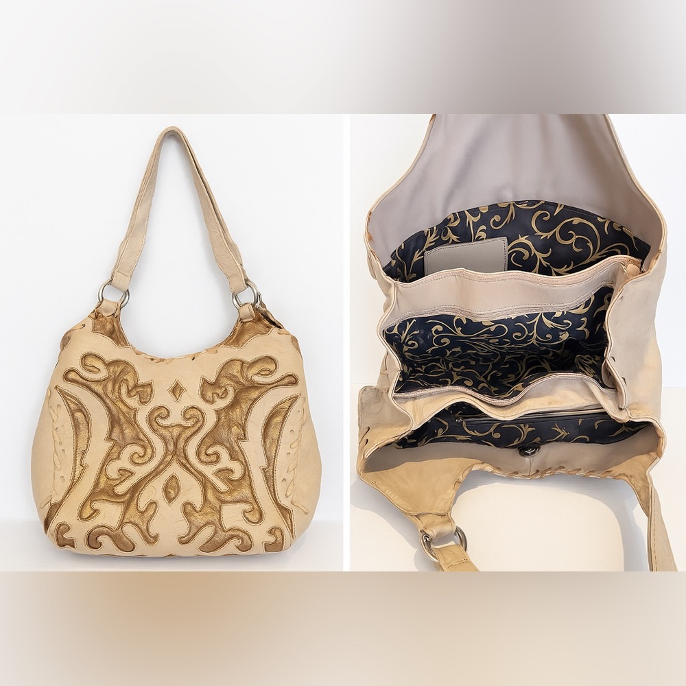 Leaders in Leather Rose Gold Tooled Leather Shoulder Bag | Boho Western Artisan